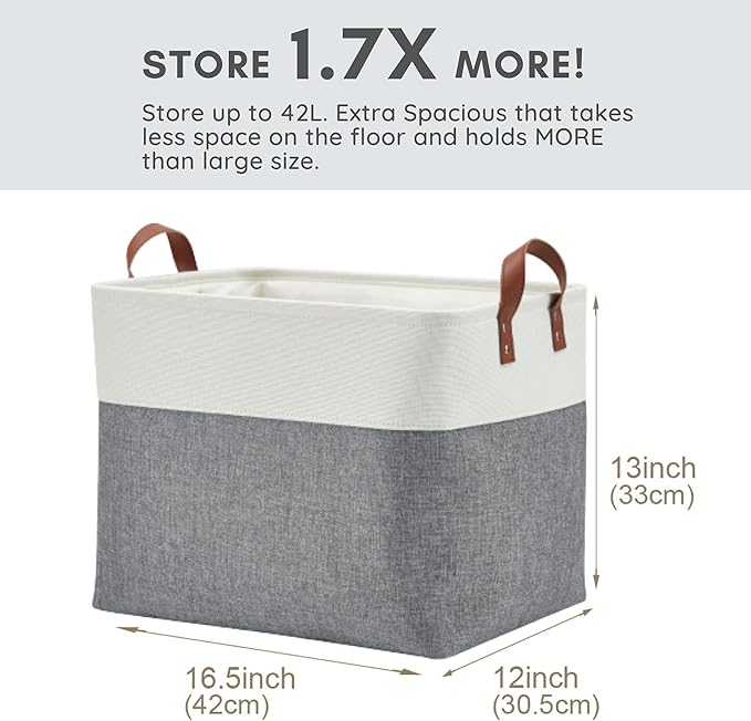DECOMOMO Extra Large Storage Baskets, Fabric Storage Bins with Handles for Organizing Shelves, Toys, Nursery, Laundry (Slate Grey & White, 3pcs)