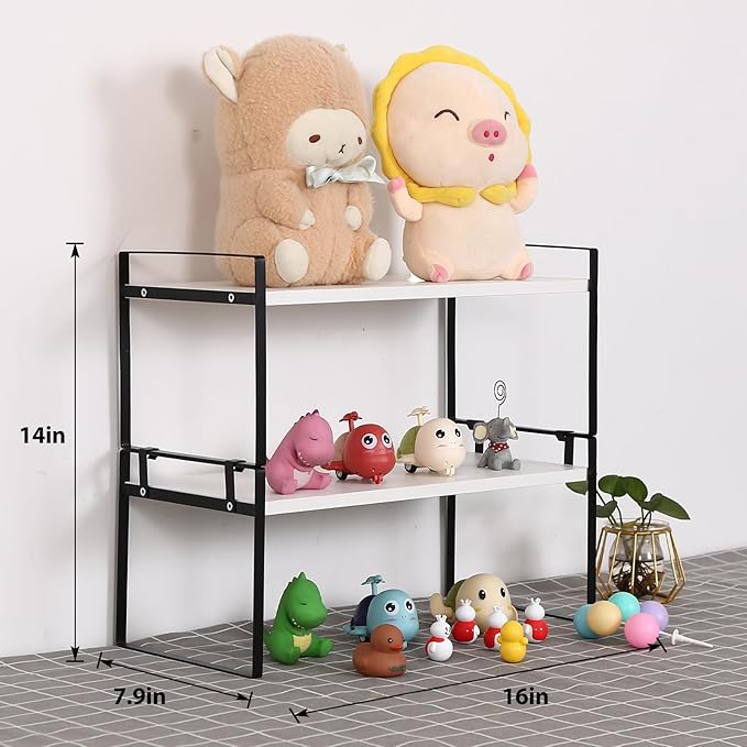 YGYQZ Desk Organizer Shelf，2 Tier Detachable Table Top Bookshelf, Freestanding Display Shelf for Office, Dormitory, Home,White+Black