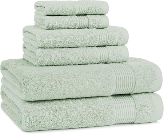 Arkwright Solid 6 Piece Bath Towel Set, 100% Cotton 600 GSM Soft Absorbent Bathroom Towels for Hotel, Spa or Vacation Rental, Eucalyptus Green (2 Bath Towels, 2 Hand Towels, 2 Washcloths)