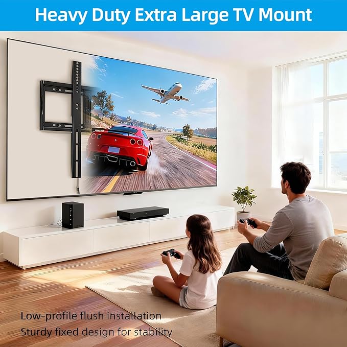HOME VISION Heavy Duty Fixed TV Wall Mount Bracket, 264 Lbs Capacity for 48-120 Inch Extra Large Flat Screen Smart TVs, Max VESA 800x600 mm, Stud Spacing 12"-28", Low-Profile Flush Slim Design, HV8801