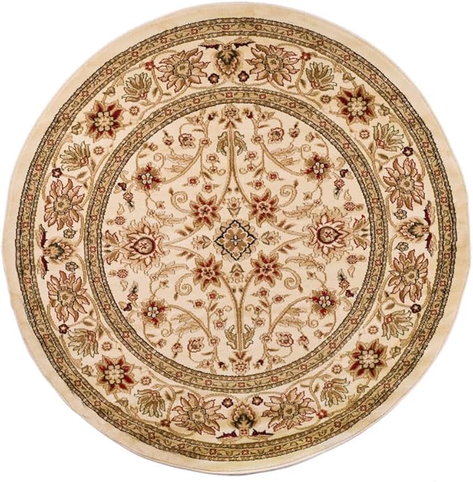 SAFAVIEH Lyndhurst Collection Area Rug - 6' Round, Ivory & Ivory, Traditional Oriental Design, Non-Shedding & Easy Care, Ideal for High Traffic Areas in Living Room, Bedroom (LNH212L)