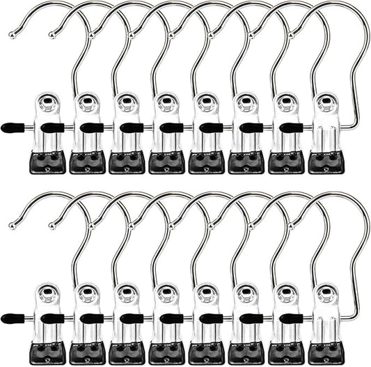 Boot Hangers Clips, 16 Pack Laundry Hooks Hanging Clips Clothes Pins Closet Hanger Organizer Clamps Socks Towel Clips Heavy Duty Clothespins Bulk Hanger Clips for Closet Travel Pants Socks Handbags