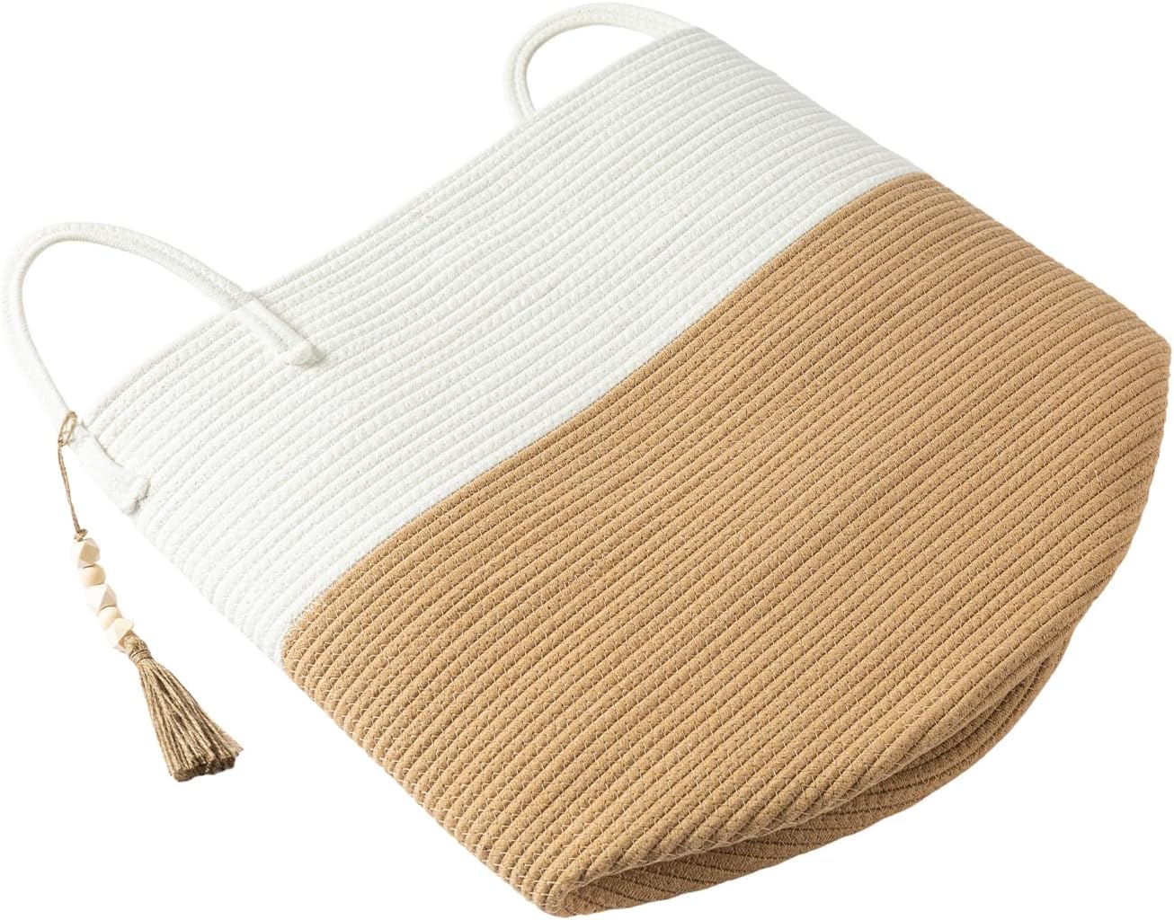 Boho Cotton Rope Storage Basket with Wooden Tassels
