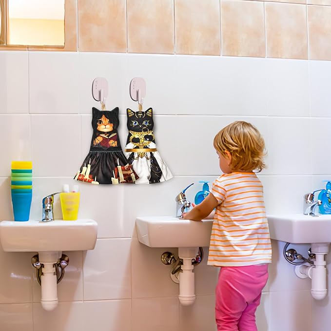 PAT JUUMG Cat Hand Towels, Cute Decorative Hanging Face Towels for Bathroom Kitchen, Super Absorbent Soft, Cat Lovers Gifts for Women, Housewarming for People Who Love Cats