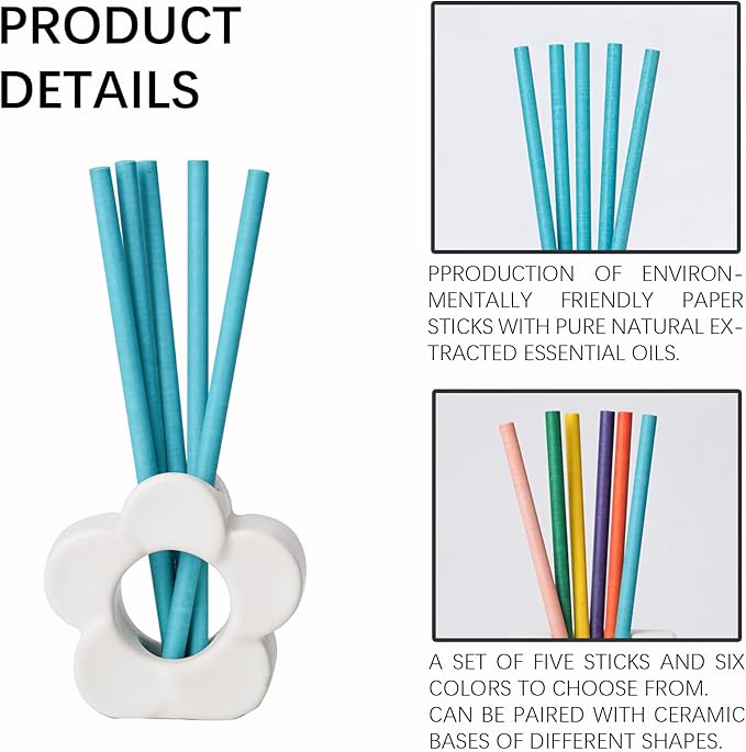 Non-Toxic Air Freshener Stix - Natural Essential Oils Infused, 30 Days Long-Lasting Freshness, 5 Pcs 6" Per Pack for Car Home Office，Ceramic Base not Included(Spring Water and Lotus)