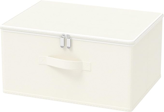 Storage Bins with Zipper, Cube Organizer Basket with Lid, Collapsible Stackable Closet Boxes, for Home and Bedroom, 1 Pack, Beige, 11.8 x 7.9 x 6.3 In, XSNY16BES-1