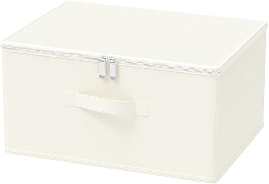 Storage Bins with Zipper, Cube Organizer Basket with Lid, Collapsible Stackable Closet Boxes, for Home and Bedroom, 1 Pack, Beige, 11.8 x 7.9 x 6.3 In, XSNY16BES-1