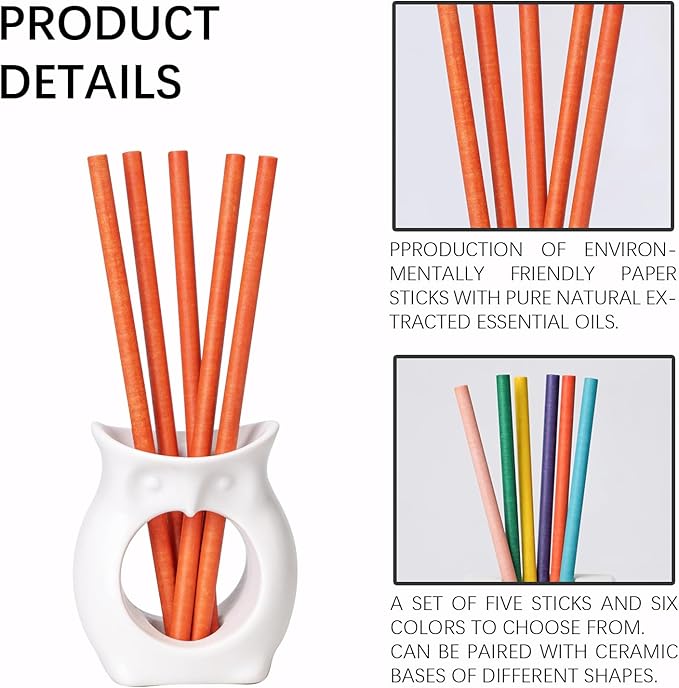 Non-Toxic Air Freshener Stix - Natural Essential Oils Infused, 30 Days Long-Lasting Freshness, 5 Pcs 6" Per Pack for Car Home Office，Ceramic Base not Included (Black Vanilla and Mandarin)