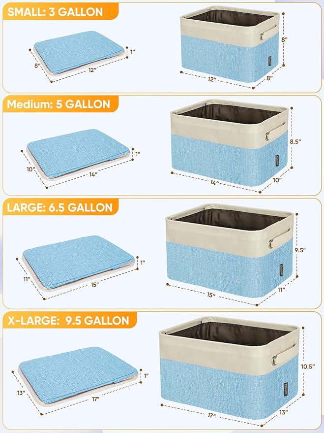 BALEINE 2 Pack Fabric Closet Storage Bins for Shelves, Linen Closet Organizers and Storage, Decorative Baskets for Organizing, Shelf, Clothes, Home, Office (Skyblue, 14''x10''x8.5'')