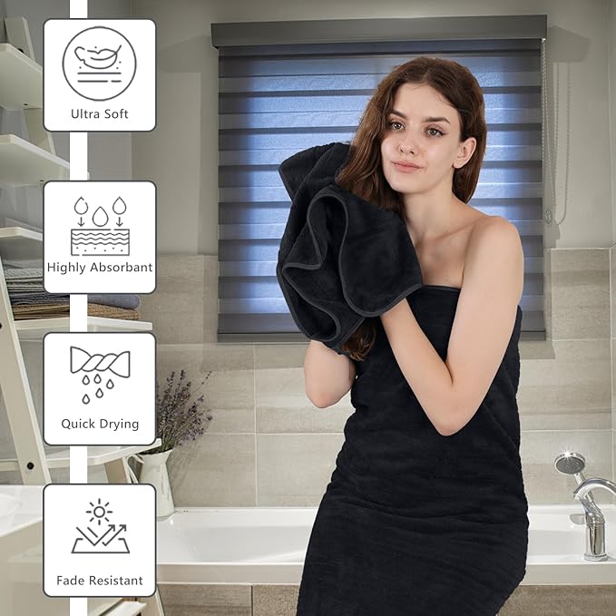 Extra Large Bath Sheet Set of 4,Ultra Soft Fluffy Towel,35”x 70”Oversized Bath Towel Set,Premium Microfiber Bathroom Towel Set Highly Absorbent Quick Dry Shower Towel for Bathroom,Hotel,Spa (Black)