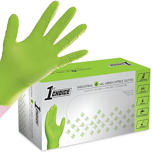 1st Choice Green Nitrile Gloves, Disposable Latex Free, 100 Count, Large