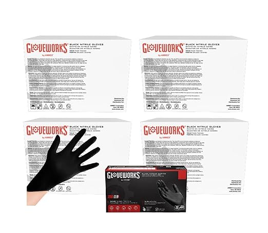 GLOVEWORKS Black Nitrile Gloves for Cooking, Food Prep, Disposable, 5 Mil, For Professional Cleaning, Large, 4 Cases of 1000