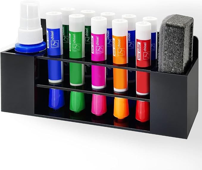 Acrylic Magnetic Dry Erase Marker Holder, 10 Slots Black Magnetic Marker Pen Holder, Magnet Storage for Whiteboard Office, School, Home, Pen,Eraser,Cleaner Not Included