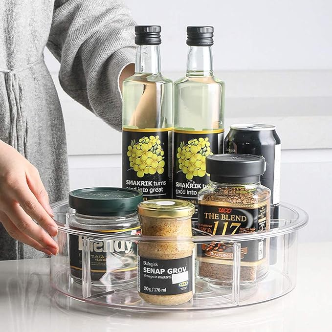 SANNO Round Lazy Susan RotatingTurntable Storage Container for Kitchen Cabinet, Pantry, Refrigerator, Countertop Food Safe Turntable Spice Rack for Cupboard,Spinning Organizes 2