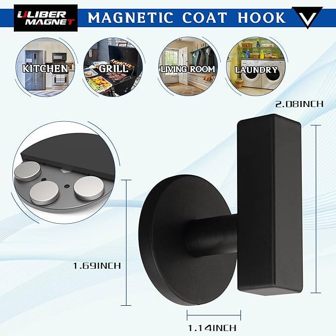 ULIBERMAGNET Magnetic Coat Hooks,2 Pack Heavy Duty Magnet Hook for Metal,Door,Cruise Cabinet,Refrigerator, Locker,Rubber Magnet Hook for Towel,Coat,Bag,Umbrella