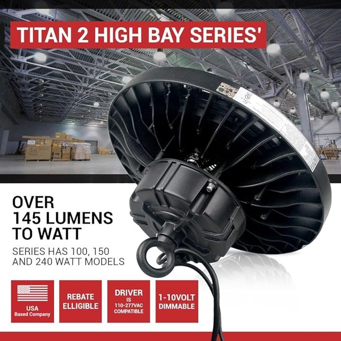 RuggedGrade 300W - Titan III Series LED High Bay UFO Light - 46,500 Lumens - 5000K Bright White - Outdoor LED Light - DLC 5.1 Premium
