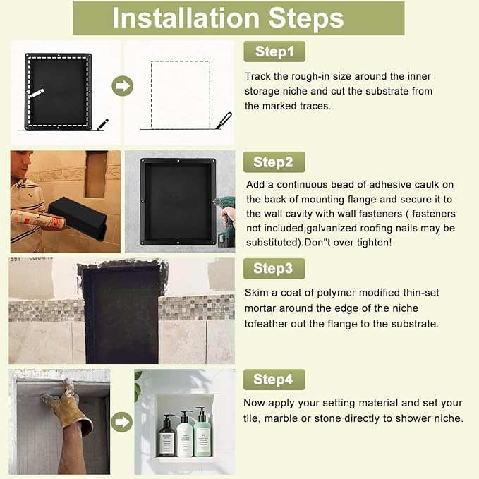 Suteck 16-Inch x 14-Inch x 6-Inch Recessed Shower Niche, Single Shelf, Ready for Tile, Black