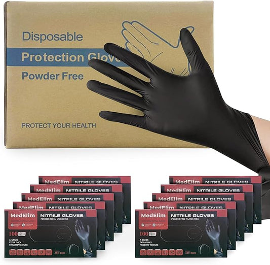 Disposable Nitrile Industrial Gloves: 5 Mil, Latex & Powder-Free, Textured, Food-Safe, Black