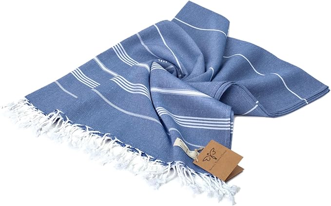 SMYRNA TURKISH COTTON Classical Series Throw Blanket 50x60, Outdoor Blankets, Throws and Blankets for Couch, Sofa, Bed, Chair, Beach Picnic, Travel Boho Turkish Blanket, Dark Blue