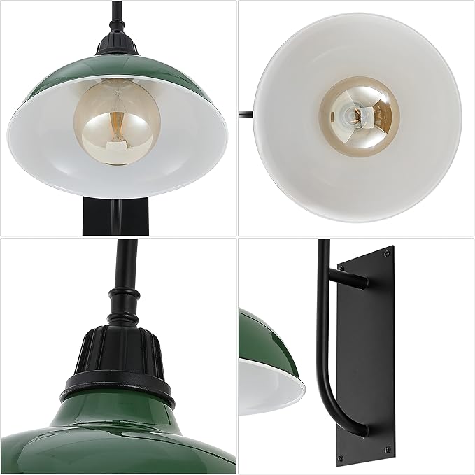 JONATHAN Y JYL7614F Stanley 12.25" 1-Light Farmhouse Industrial Indoor/Outdoor Iron LED Gooseneck Arm Outdoor Sconce Metal Bowl Shade Vintage Cottage Rustic Porch Patio Yard Barn, Green
