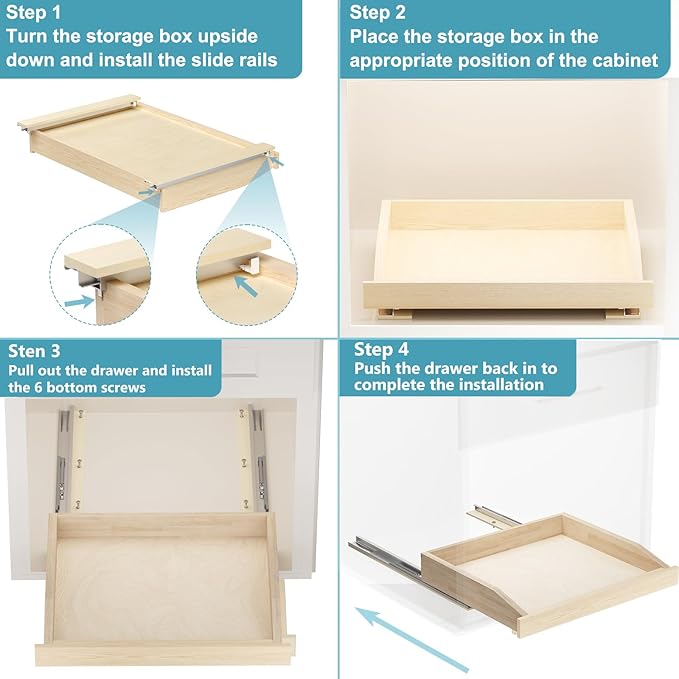 ROOMTEC Pull Out Cabinet Organizer 28-1/2" W x 21" D, Pull Out Cabinet Drawer for Kitchen cabinets with Soft Close, Pull Out Cabinet Shelf, Finished, Bottom Assembly, 2PCS