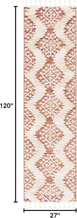 SAFAVIEH Moroccan Tassel Shag Collection Runner Rug - 2'3" x 10', Orange & Ivory, Non-Shedding, 2-inch Thick, Ideal for Living Room, Hallway, Foyer, Bedroom (MTS652P-210)