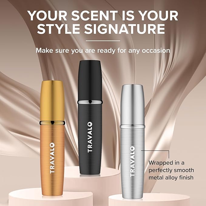 LUX Perfume Atomizer - Leak-Proof and TSA Approved for Air Travel - Reusable Airtight Easy Fill Mini Pump Sprayer - Lightweight Portable - Brushed Polished Metal Alloy Outer Shell - Silver