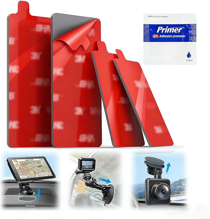 VHB Sticky Adhesive Replacement, (2.84"x1.42") Double Sided Pads Gule for Dashboard/Windshield Suction Cup Phone Holder/Car Magnetic Mount/Ring Holder Base, 2 Adhesion Promoter (Rectangular)