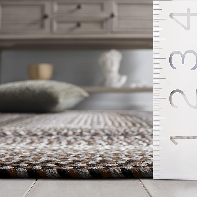 SAFAVIEH Washable Rug Outdoor Braided Collection - 4' x 6', Brown & Multi, Handmade & Reversible, Non-Shedding & Easy to Clean, Ideal for Patio, Backyard, Mudroom (BRD308T)