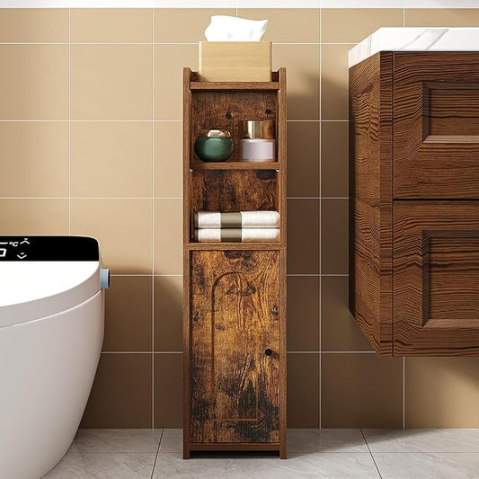 Bathroom Storage Cabinet, Corner Floor Cabinet with Doors and Adjustable Shelf, Narrow Toilet Paper Cabinets, Bathroom Organizer for Small Spaces, Brown BC19701X