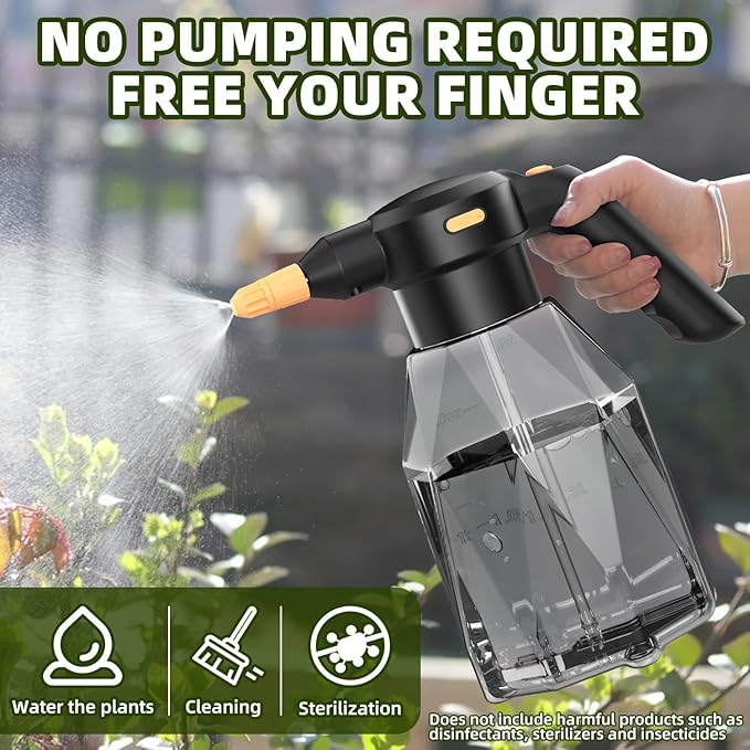 EVERDANT 0.5 Gallon Electric Sprayer,Extended Nozzle 2L Automatic Watering,Can Rechargeable Battery Powered Sprayer with Adjustable Spout for Garden,Fertilizing,Cleaning