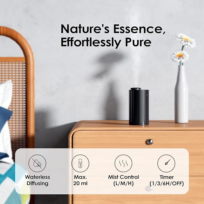 Airversa Waterless Scent Diffuser Starter Kit – Portable Aromatherapy Machine with 4 Fragrance Oils, AN6 Black