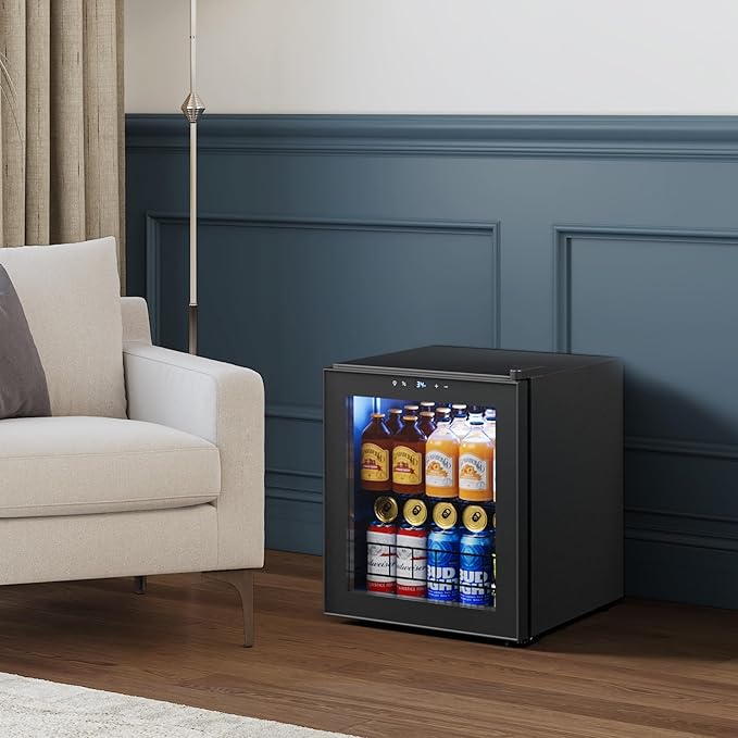 Yeego Beverage Refrigerator Cooler, 65 Cans Drink Mini Fridge with Glass Door for Soda Beer or Wine, Beverage Cooler with 34°F-54°F Digital Temperature Control for Home, Office, Bar