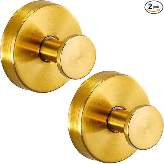 Reusable Heavy Duty Suction Cup Hooks for Kitchen/Bathroom/Shower - Wet-Proof Hooks for Towels, Robes, Loofah&Wreaths/No Drill Mounting on Glass, Tile, Metal (2, Brushed Gold)