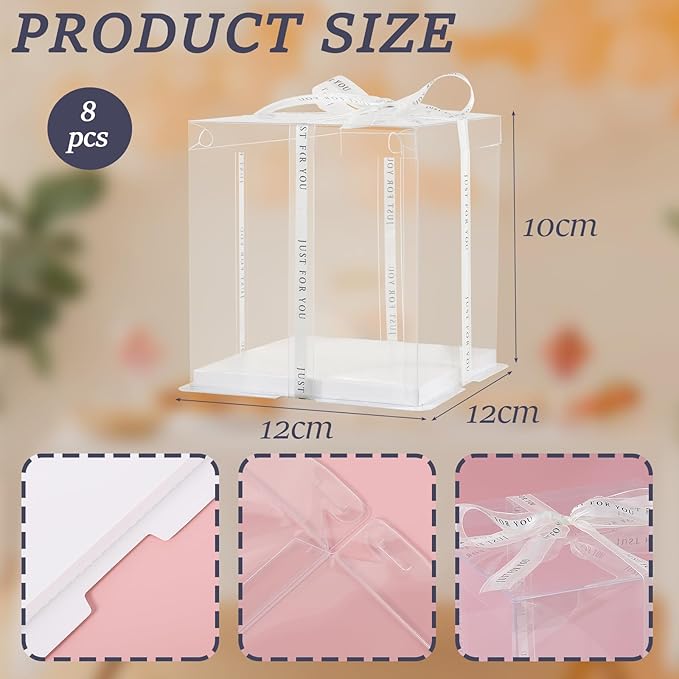 cake box-12 * 12 * 10inch/8pcs, Clear Display Gift Boxes with RibbonStackable Food Storage Containers for Pastry (Clear, 12 * 12 * 10inch/8pcs)