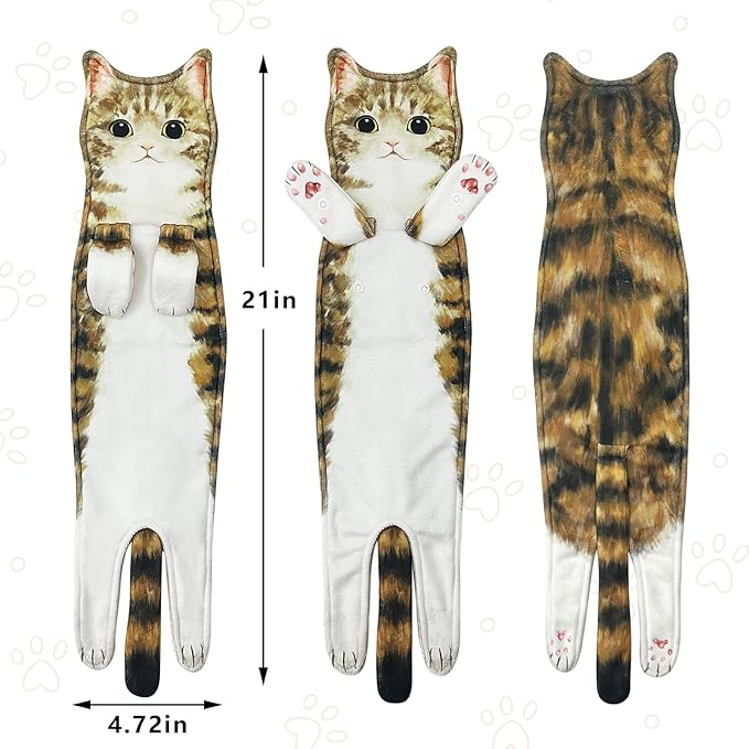 PAT JUUMG Funny Beaver Cat Hand Towels for Bathroom Kitchen, Cute Home Decorative Hanging Face Towels, Super Absorbent Soft, Cat Lovers Gifts for Women, Housewarming Gift