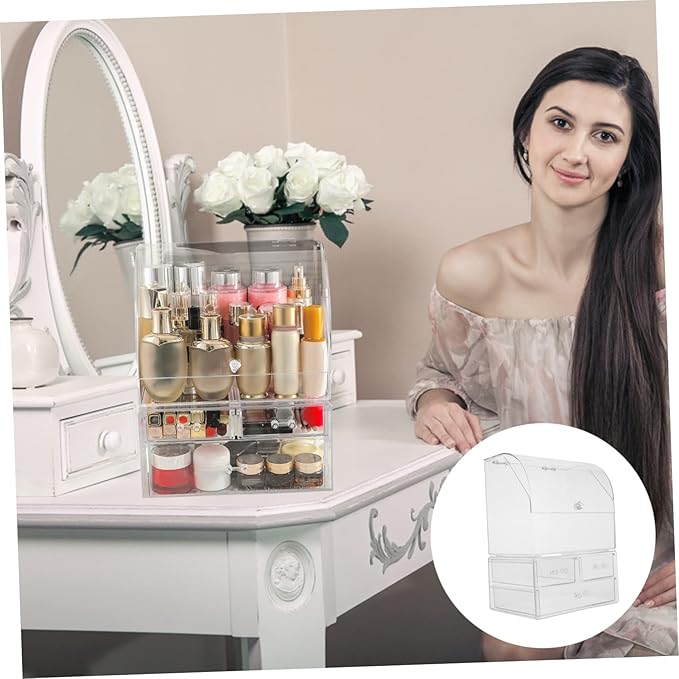 Acrylic Makeup Organizer Box Lid Dustproof Desktop Storage Case for Cosmetics 1-Piece Suitable for Dressing Tables and Bathrooms