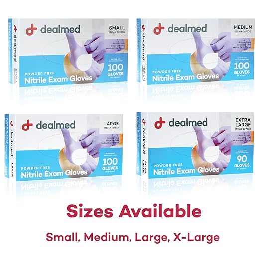 Dealmed Nitrile Exam Gloves – 100 Count Large (Pack of 1) Disposable, Non-Irritating, Latex Free, Multi-Purpose for First Aid Kit, Medical Facilities & More