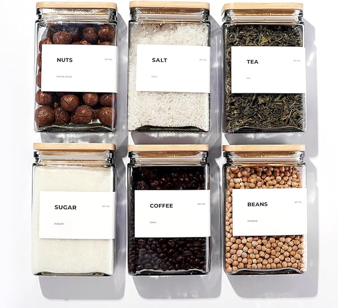 APT 1101 27 oz Glass Storage Jars with Bamboo Lid, set of 6, glass canisters with airtight lids, Clear jars with lids for Cookie, Candy, Tea, Coffee Bean and Rice (White)