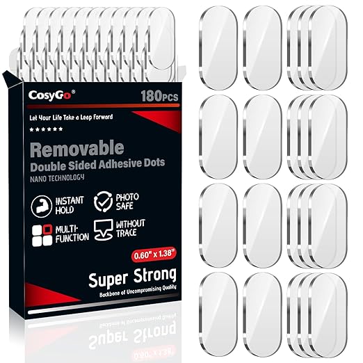 Extra Large Removable Mounting Putty, Strong Double Sided Glue Adhesive Dots No Residue, Clear Museum Sticky Tack for Picture Decor Craft,180 Pcs 0.6 x 1.38 in