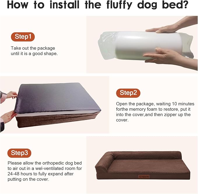 Orthopedic Dog Beds Large Sized Dog, 44x32x6 Inches Memory Foam Pet Bed for Large Dogs, Washable Removable Cover, Nonskid Bottom, Waterproof, Brown Grey