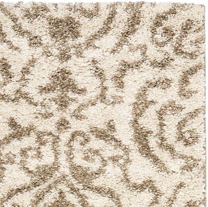 SAFAVIEH Florida Shag Collection Runner Rug - 2'3" x 10', Cream & Beige, Damask Design, Non-Shedding & Easy Care, 1.2-inch Thick Ideal for High Traffic Areas in Living Room, Bedroom (SG462-1113)