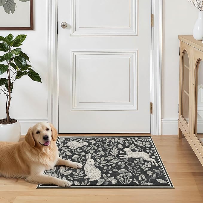 Vintage Living Room Area Rug 3x5 - Large Soft Washable Oriental Traditional Distressed Farmhouse Rugs for Bedroom - Indoor Floor Accent Carpet for Home Office House Decor -Easter Dark Gray