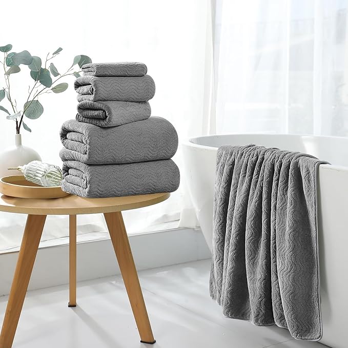 8 Piece Bath Towel Set Grey — 2 Oversized Large Bath Sheet,2 Hand Towels,4 Washcloths — Ultra Soft Cozy Bath Towel Set for Bathroom Hotel Gym Spa,Highly Absorbent & Quick Dry Bathroom Towel Collections