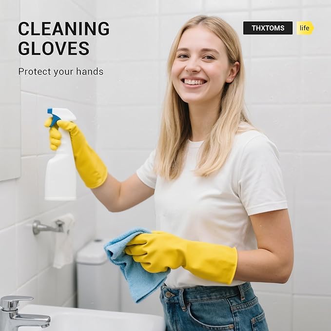 6 Pairs Rubber Cleaning Gloves,Reusable Dishwashing Gloves,Household Dish Gloves for Washing,Cleaning,Kitchen,Painting, Gardening, Pet Care,Extra Thickness,Non-Slip,13", 20 Mil, Heavy Duty,L