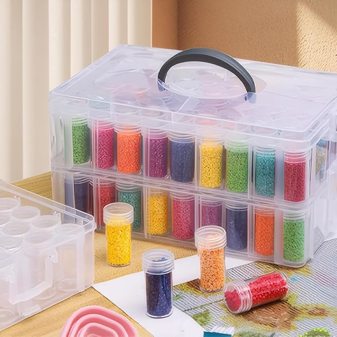Diamond Art Storage Container, 4-Tier Organizer with 200 Slots, Clear Plastic Case with Handle for Beads and Painting (1-Tier)