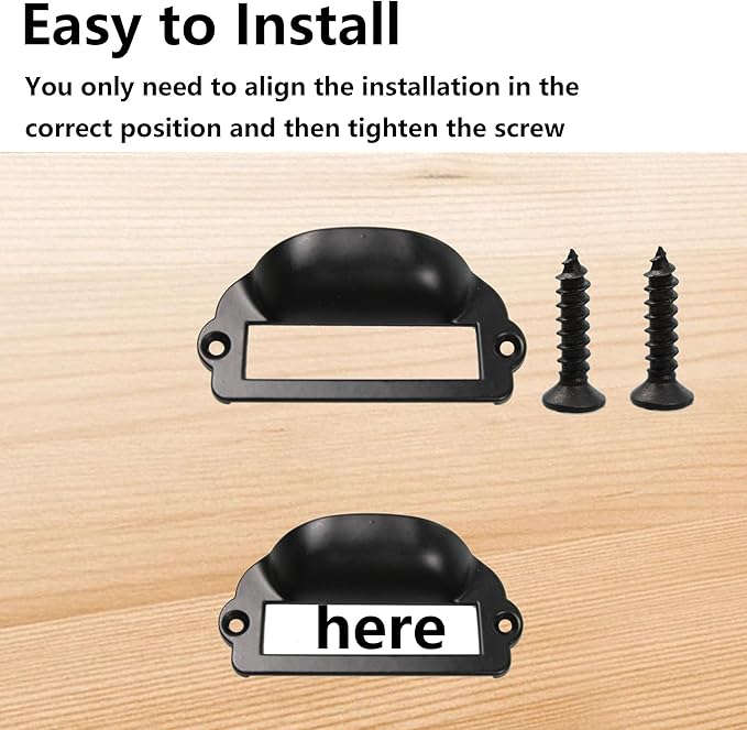 8PCS Label Tag Frames Pull, Black Card Holder Drawer Handle, Zinc Alloy Catalog Drawer Pulls for Office, Furniture, Cupboard, Box, Case, Hardware (81x40mm)