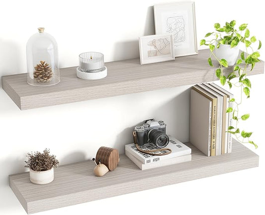 30 Inch Floating Shelves, 8 Inch Deep Floating Shelves for Wall, Hanging Shelf with Invisible Brackets, Deep Shelves for Bathroom, Bedroom, Living Room, Grey, Set of 2