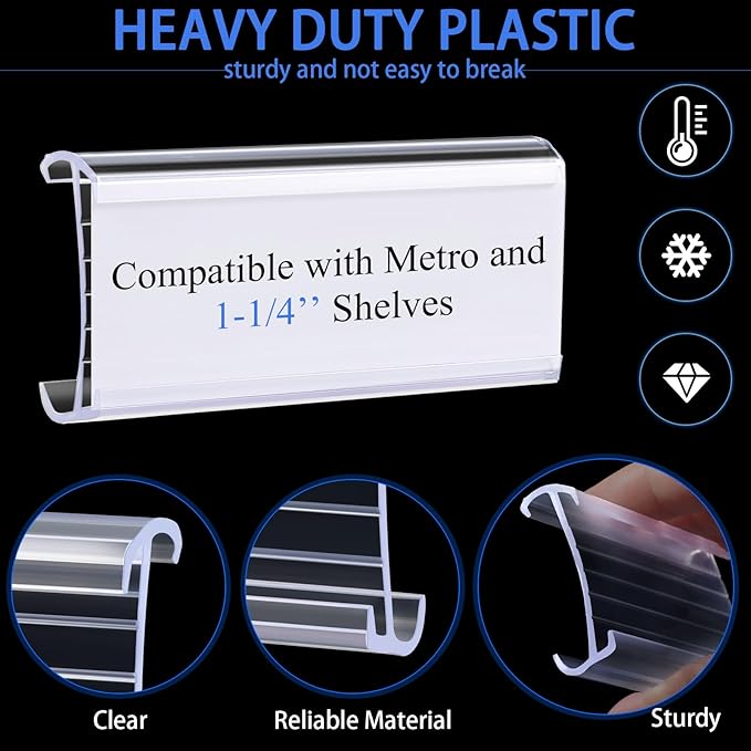 Yulejo 200 Pieces Wire Shelf Label Holders Wire Label Holder Plastic Shelf Tags for Shelving Clips with Paper Inserts, Compatible with 1-1/4 Inch Shelves