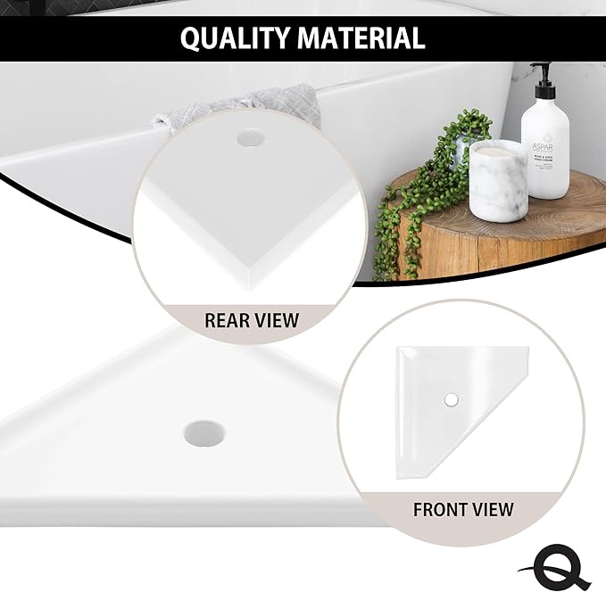 Questech 10" Corner Shower Shelf, Retrofit Shower Organizer for Tiled Walls, Corner Caddy Soap Dish Bathroom Storage, Geo Flatback, Bright White Polished